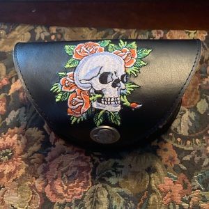Ed Hardy Eyeglass Case Black Leather Skull Roses